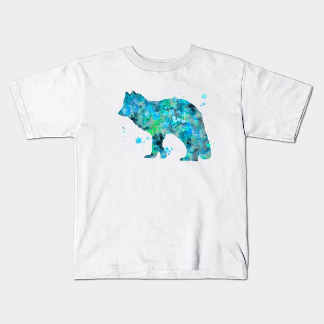 Arctic Fox Watercolor Painting Kids T-Shirt by Miao Miao Design